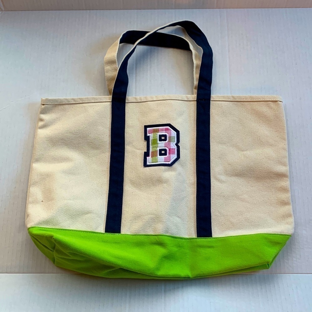 Monogrammed Plaid B Canvas Cotton Preppy Nautical Nantucket Tote Bag